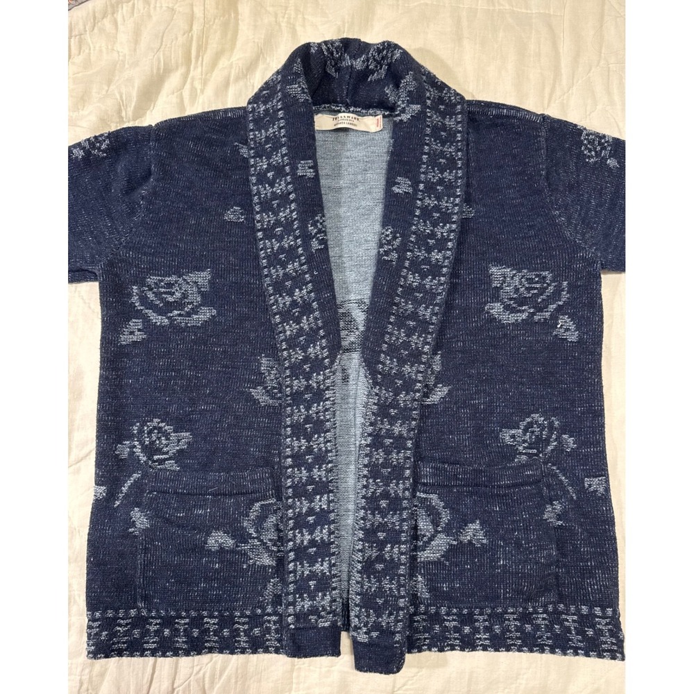 Idyllwind Lauren Rose Cardigan Sweater Miranda Lambert Floral Shawl Navy Blue M